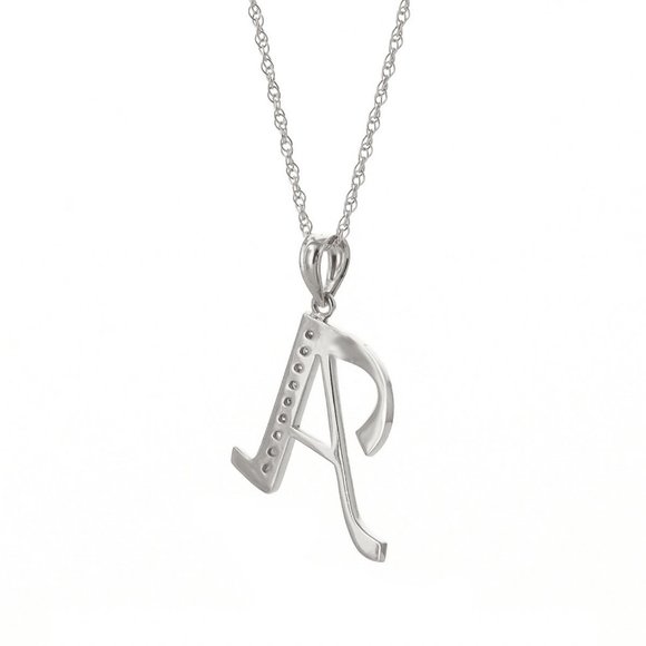 14k Gold Necklace Diamonds Initial "A" Pendant - Picture 4 of 9